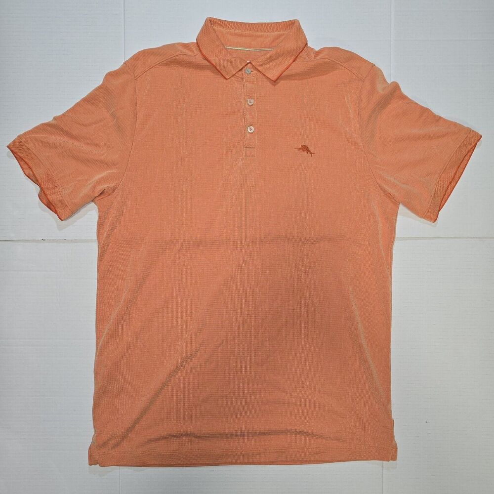 Tommy Bahama Polo Shirt Mens Large Orange Short Sleeve Embroider Size L
